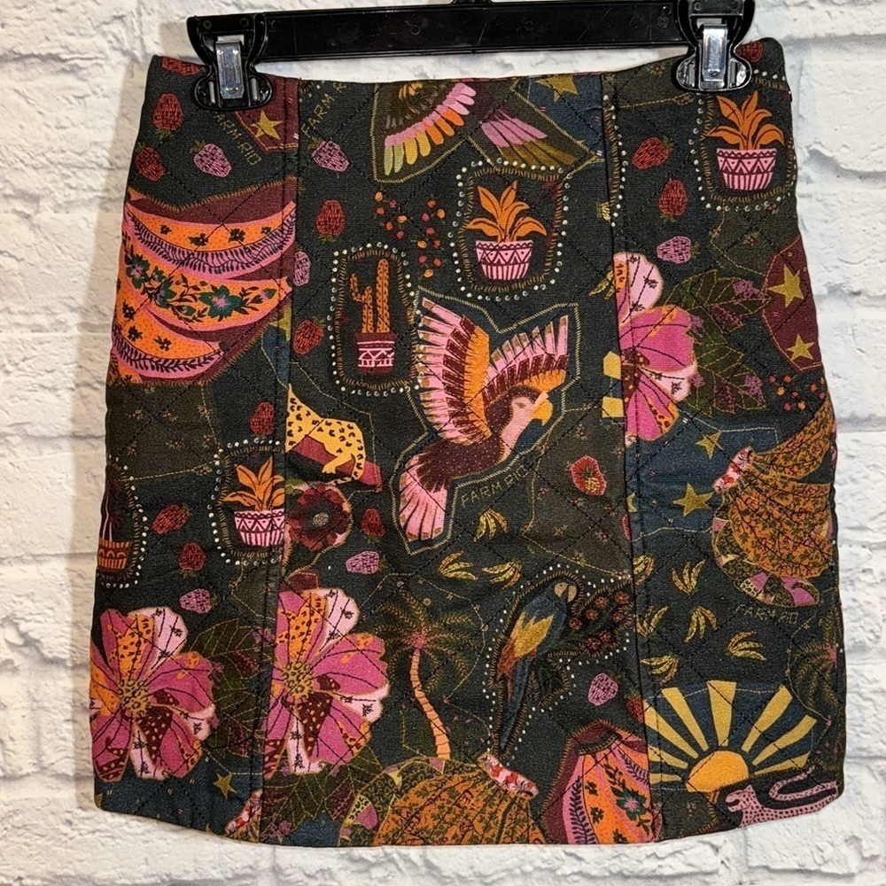Farm Rio Anthropologie Animal Celestial Floral Print Quilted Boho Mini Skirt NWT